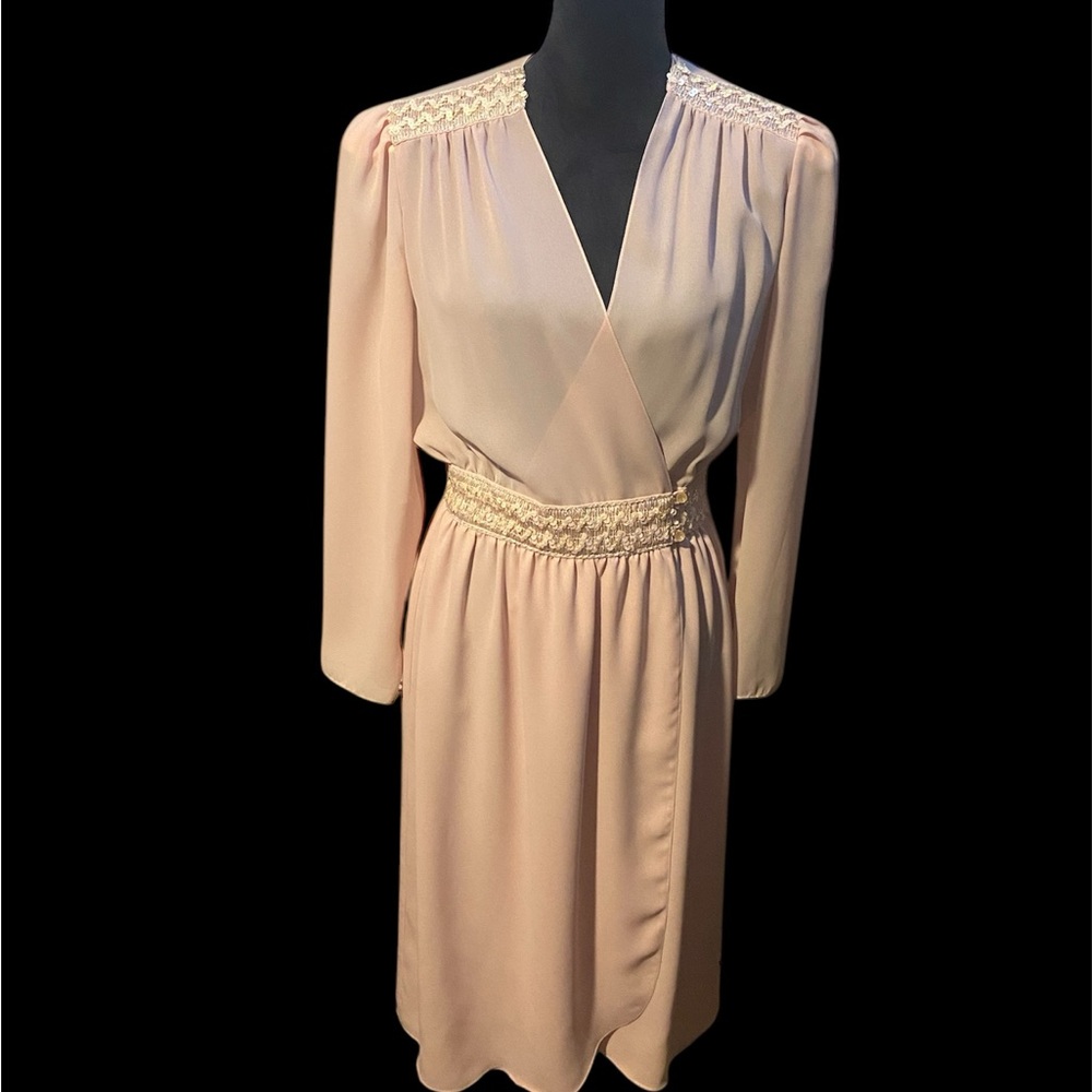 Vintage Petites By Charles Alan. Cross Over Embellished Pink Dress . Size 14.